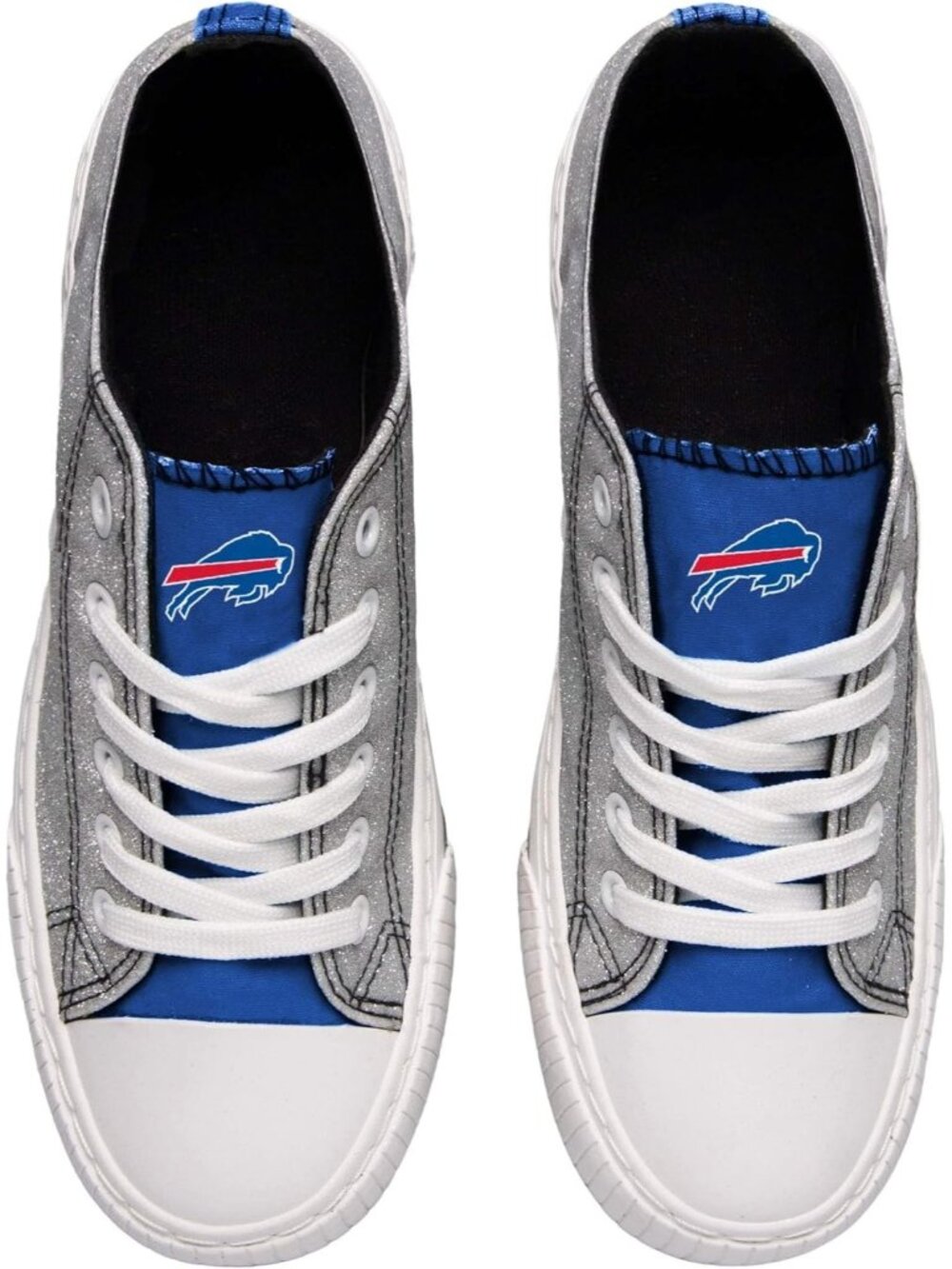 Women's Silver Blue NFL Bills Logo Ladies Glitter Low Top Canvas Sneaker Shoes - Picture 3 of 3